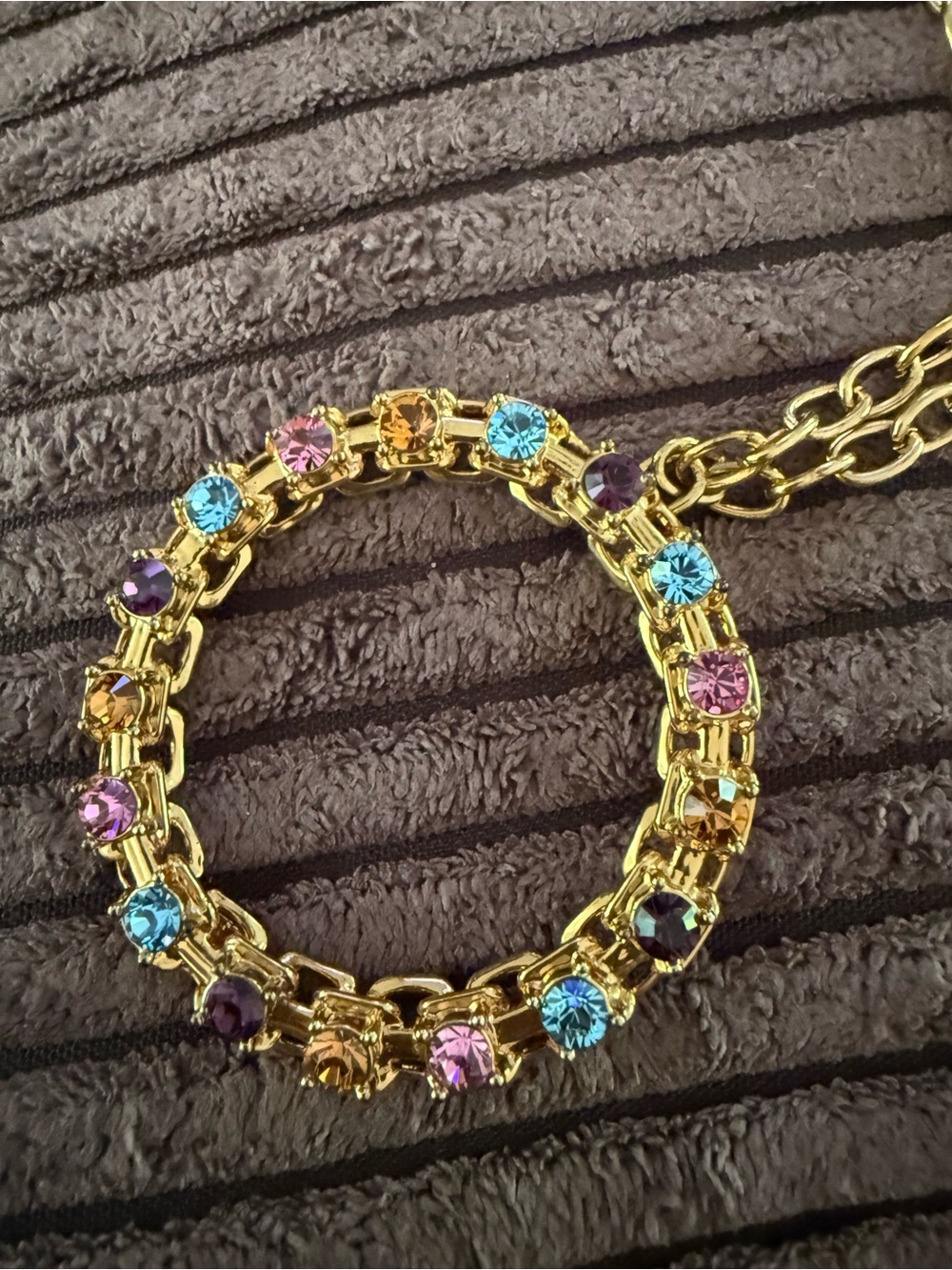 Gold-Tone Multicolor Crystal Circle Pendant Necklace